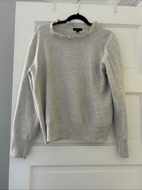 J. Crew Light Gray Ruffle Mock Neck Chevron Sweater